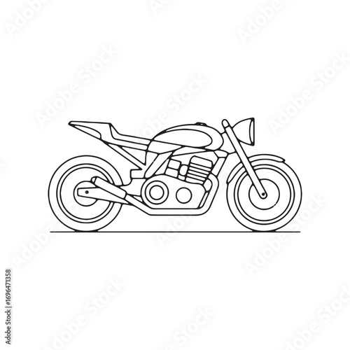Sleek Line Art Depiction of a Classic Motorcycle Design Exhibiting Retro Style and Simple Elegance on White