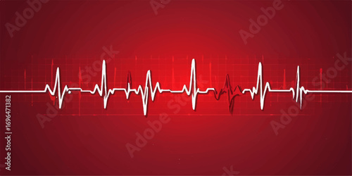 A continuous red heart cardiogram on an ECG monitor shows a steady heartbeat line representing a healthy pulse