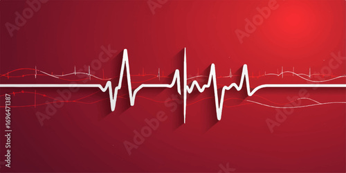 Red cardiogram wave on a healthcare monitor showing a healthy life pulse