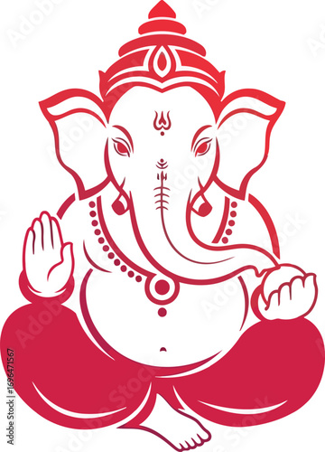 Red silhouette of lord ganesha isolated on white background, hindu god
