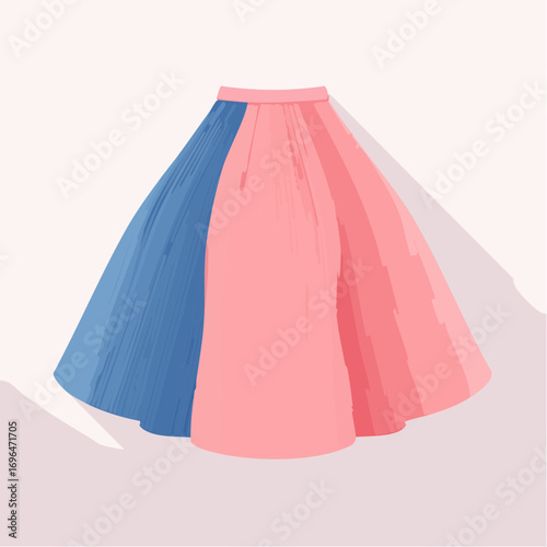 Pink And Blue Two Tone Long Skirt on White Background With Shadow
