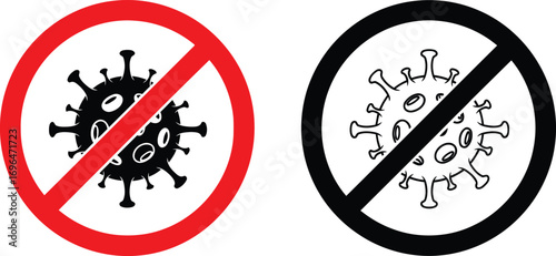 No entry sign with virus isolated on white background, stop coronavirus