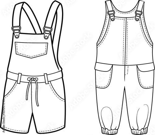 Childrens overalls and shorts overalls fashion design flat sketches clothing kids