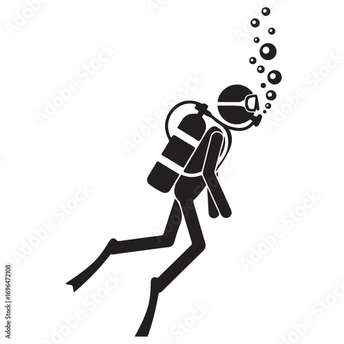 Scuba Diver Silhouette with Rising Air Bubbles