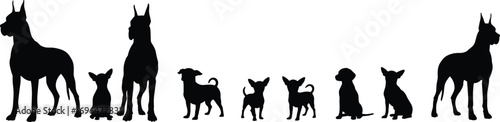 Dog silhouette collection, various puppy and adult dog vector set, pet animal outline illustration, domestic dog graphic, canine design elements