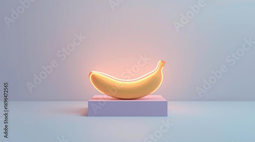 Illuminated Banana on a Pedestal A Surreal and Playful Digital Illustration