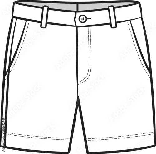 Flat fashion sketch of men's chino shorts with front and back view on white background mens shorts flat sketch