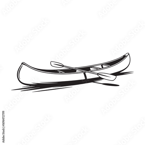 Monochromatic Illustration of a Canoe and Paddles Evoking a Sense of Outdoor Adventure and Recreational Watersport