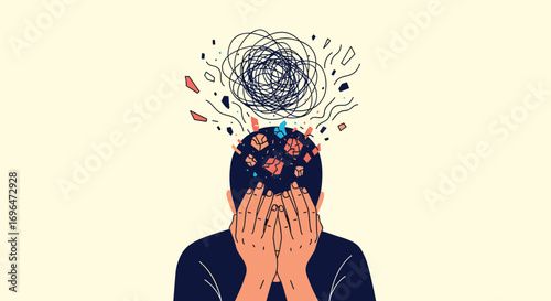 The overwhelmed mind visualizing mental struggle and emotional distress caused by anxiety and stress in modern life