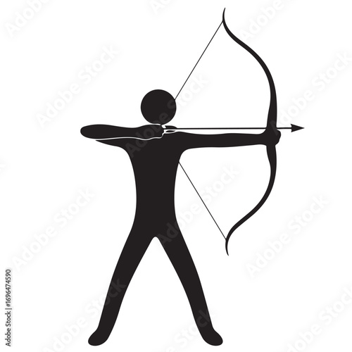 Archer Silhouette Aiming Bow and Arrow