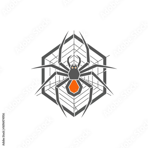 Creepy Spider Web App Icon in Grayscale with Orange