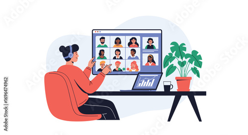 Remote team collaboration using video conferencing software for online meetings and teamwork