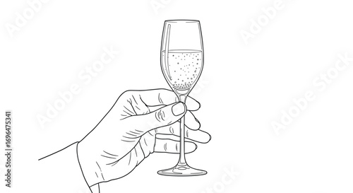 A hand holding a flute glass filled with a bubbly beverage ready for a toast