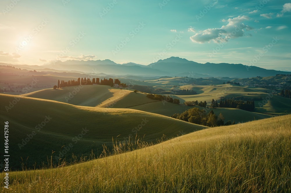 Obraz premium Stunning scenery adorned with lush greens and vibrant blues