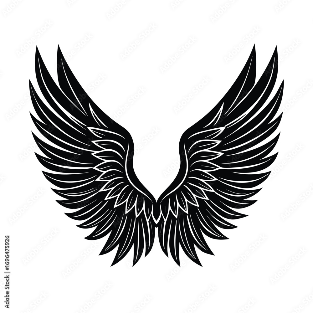 Obraz premium Black Angel Wings Emblem on White Background vector