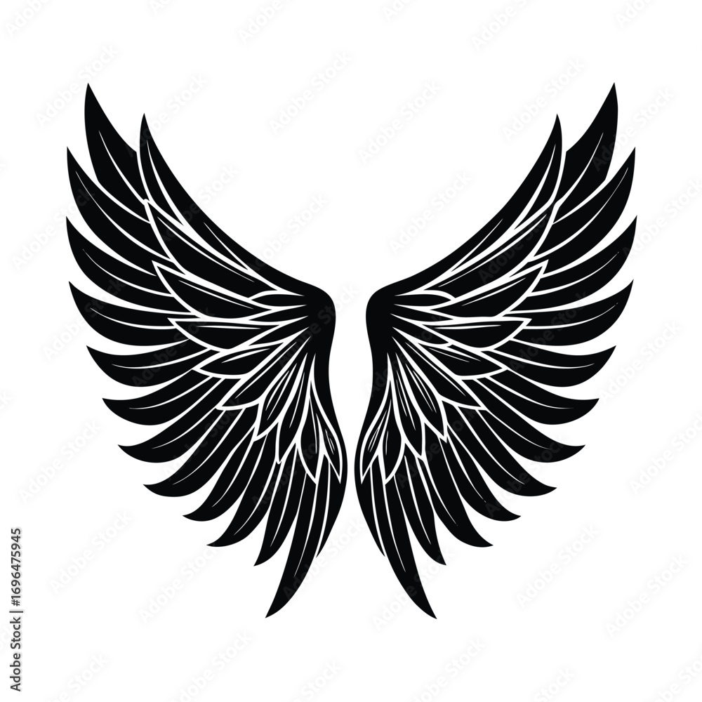 Obraz premium Black Angel Wings Silhouette Isolated on White background