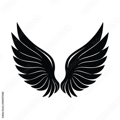 Black Angel Wings Silhouette Isolated on White Keywords: wings, angel, silhouette, black, white