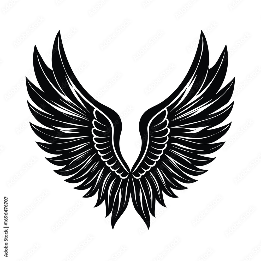 Obraz premium Bold Black Wings Symbol Isolated white