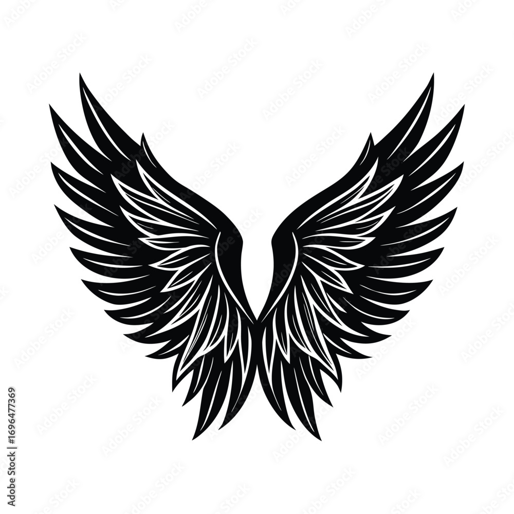 Fototapeta premium Detailed Black Wings Graphic Isolated on White vector