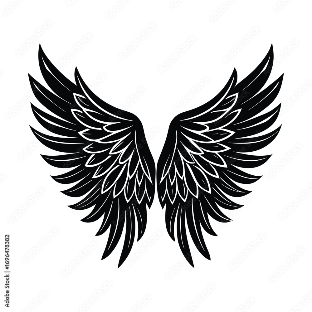 Obraz premium Stylized Black Wings Emblem On White Background Keywords: wings, emblem, silhouette, black, white