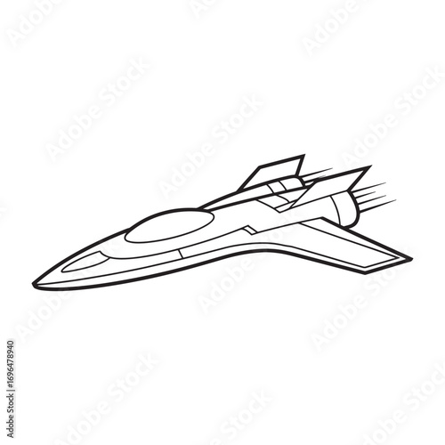 Futuristic Spaceship Illustration with Sleek Design and Dynamic Lines Portraying Speed and Technological Advancement in a Black and White Style