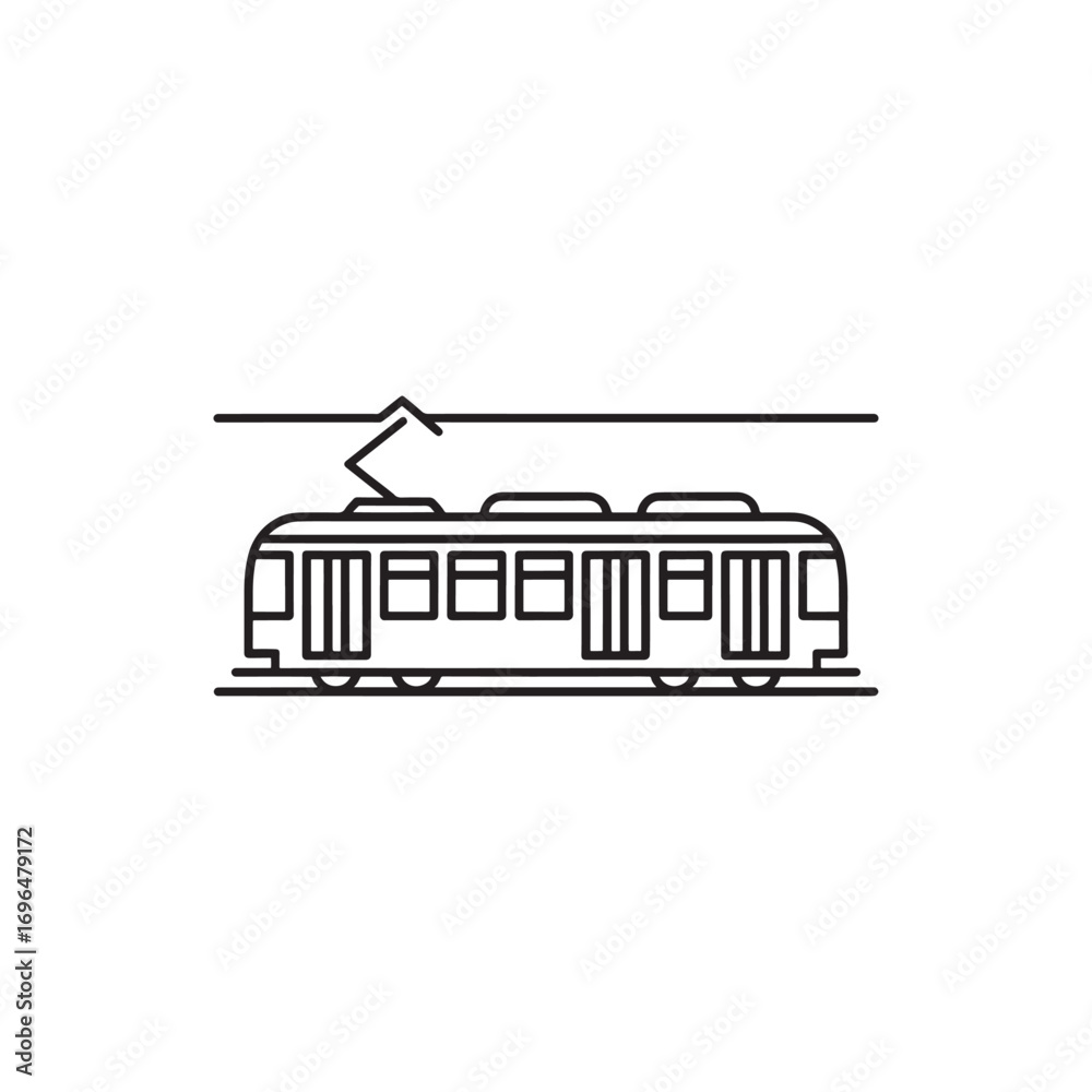 Fototapeta premium Monochrome Line Drawing of a Public Transit Tram Minimalist Design Transportation Illustration