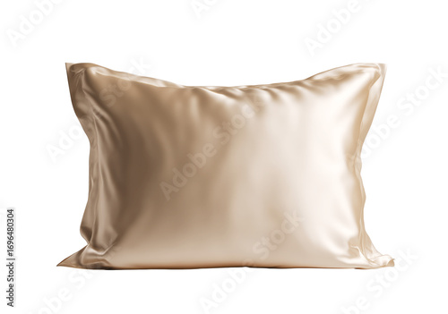 Soft gold silk pillow resting on transparent background
