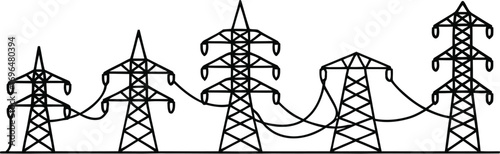 Electric Tower Thin Line Icon Set – Power Pole, Electricity Pylon, Electric Grid Symbol, Energy Infrastructure, Vector Illustration, Utility Icons, Power Line Graphics, Industrial Design, Creative Vec