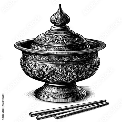 Decorative pot in artistic style in black and white for cultural use