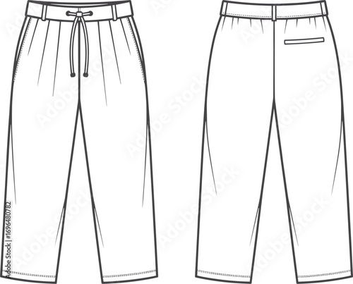 Womens cropped pants fashion design flat sketches front and back views clothing trousers