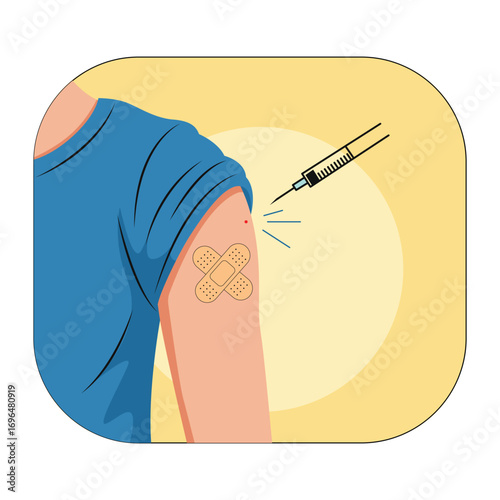 Vaccination on arm with bandage and syringe
