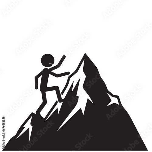 Simple Graphic Illustration of a Person Climbing a Mountain Peak