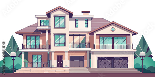 Vector graphics, architecture, design, real estate, modern, high-tech, style, house, bungalow, outbuilding, dwelling, garage, dream, advertising, banner, project, classic, rent, housing