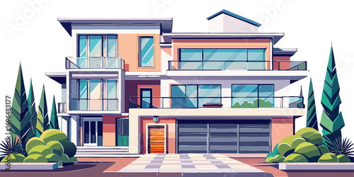 Vector graphics, architecture, design, real estate, modern, high-tech, style, house, bungalow, outbuilding, dwelling, garage, dream, advertising, banner, project, classic, rent, housing