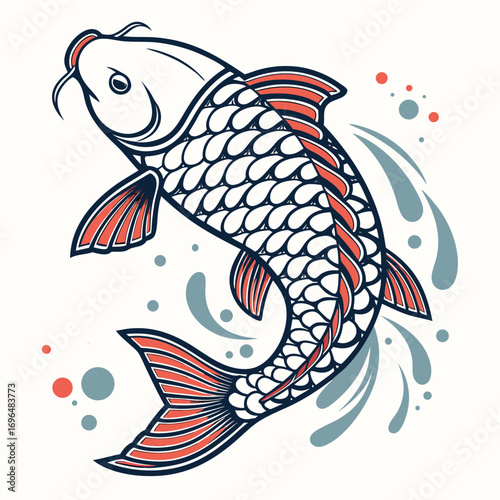 Stylized illustration of a koi fish jumping