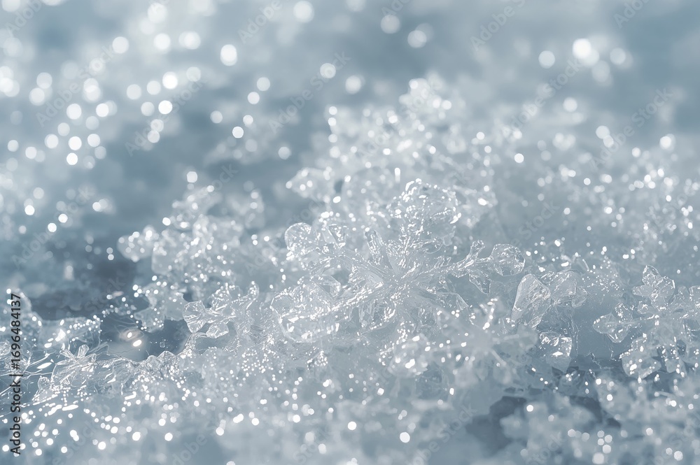 Obraz premium Large soft snowflakes resting on icy surface. Backdrop