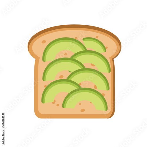 Simple sliced avocado on toast illustration for healthy breakfast concepts and nutritious eating