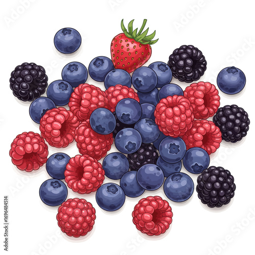 Assortment of Fresh and Ripe Berries - Strawberries, Blueberries, Raspberries, Blackberries
