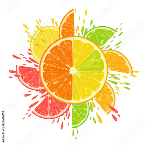 Colorful Citrus Explosion A Vibrant Mix of Orange, Lemon, Lime, and Grapefruit