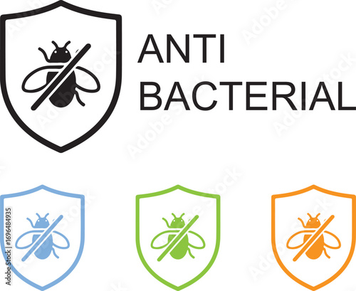 Antibacterial protection logo isolated on white background for product safety