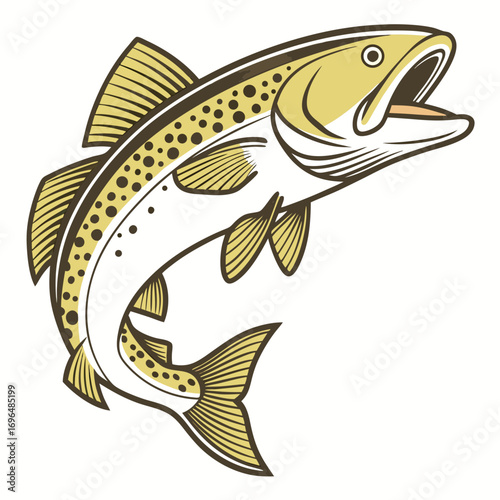 Illustration of a leaping trout fish