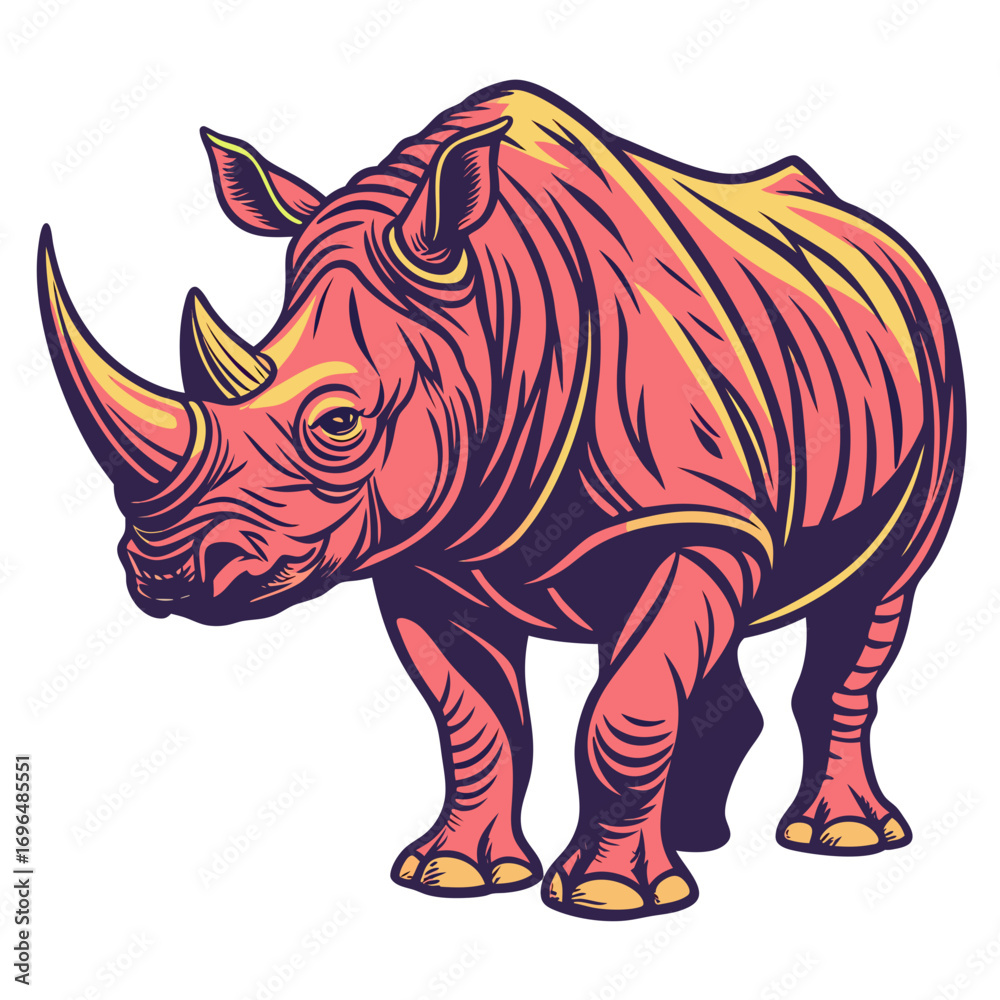 Fototapeta premium Stylized illustration of a rhinoceros with a pink and yellow gradient