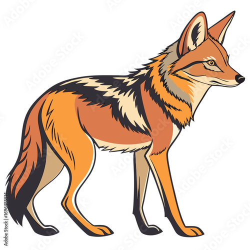 Illustration of a blackbacked jackal standing