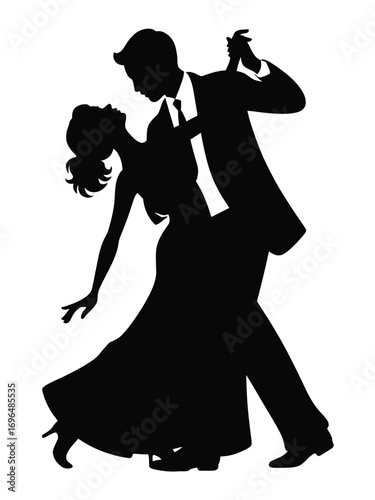 Elegant couple dancing silhouette vector graphic for celebrations and events white background