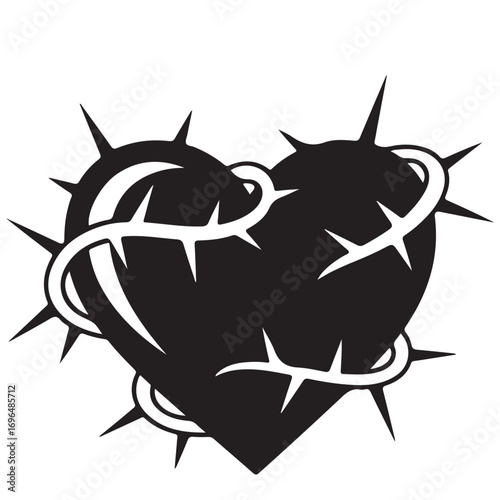 Stylized Black Heart Wrapped in Thorny Vines Graphic