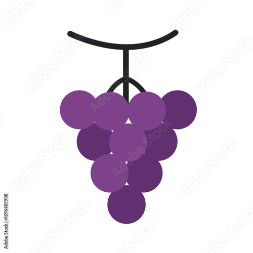 Simple graphic illustration of a vibrant bunch of purple grapes, depicting fresh and healthy fruit on a vine