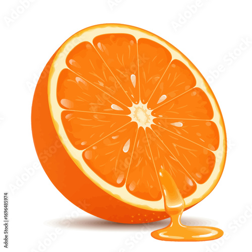 Vector illustration of a fresh half orange slice bursting with sweet, refreshing juice