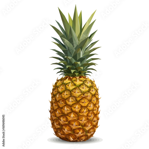 Juicy pineapple illustration, tropical fruit with green crown and rough skin