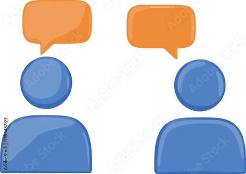 Blue silhouette people with conversation chat bubbles vector illustration, dialogue communication concept, speech bubble design, talking figures, social interaction graphic