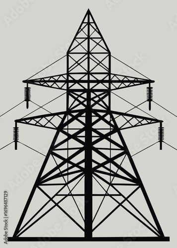 High voltage power transmission tower black and white vector illustration scalable eps white background